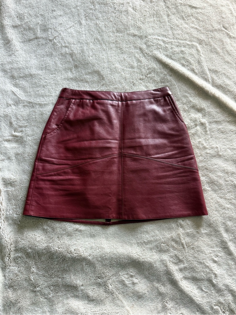 Altar’d State Burgundy Faux Leather A-Line Mini Skirt pockets zipper XS